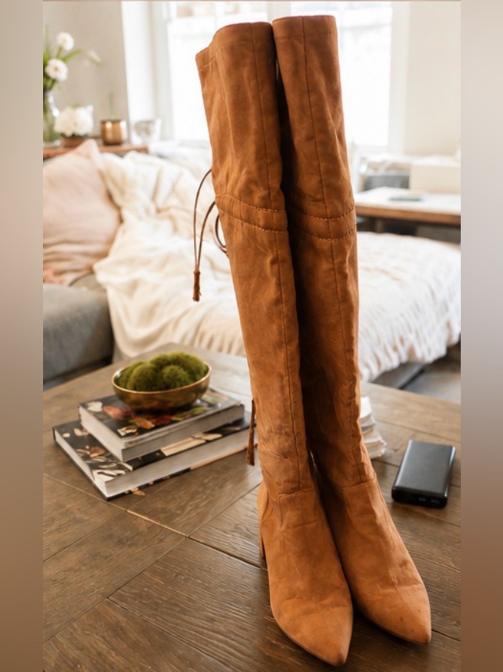 Over-the-Knee Suede Boots in Cognac Brown